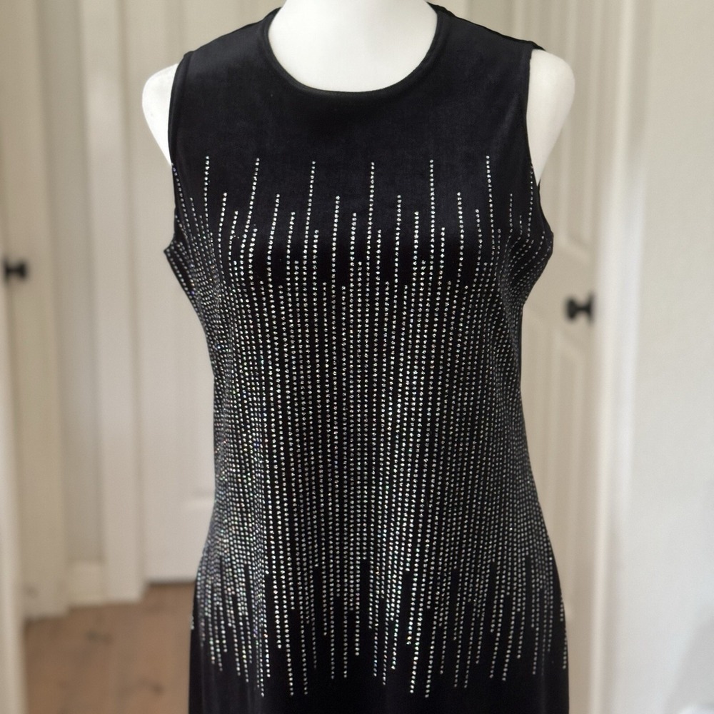 Vtg 90s Black Bling Velour Maxi Dress Dark Fairy Sleeveless Sz 10P Ronni Nicole